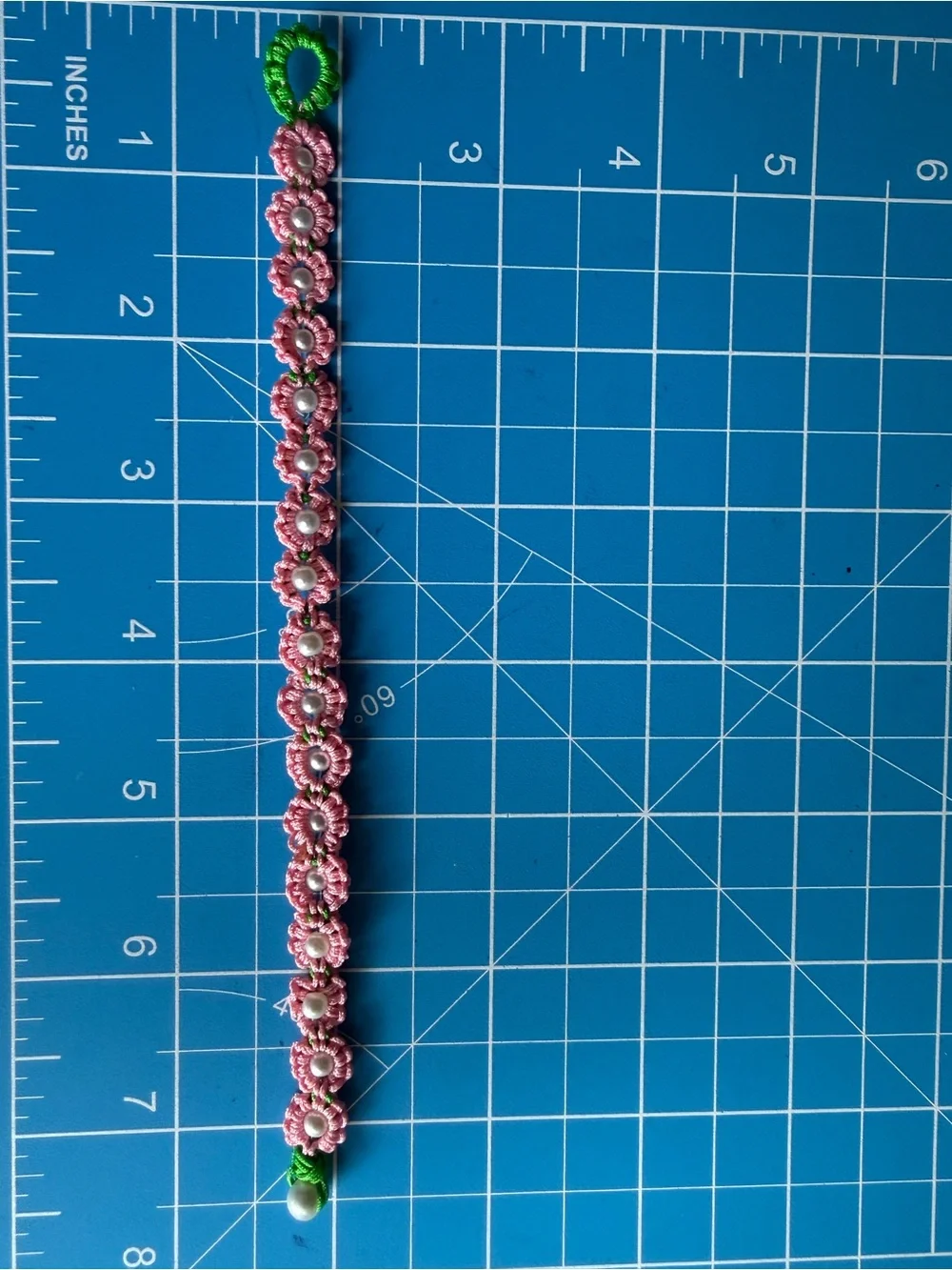Handmade Pink Floral Bead Bracelet with Pearl, 7 Inches